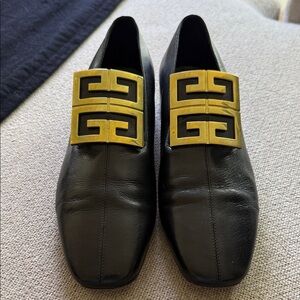 Givenchy Black Leather Loafers with Gold Detail